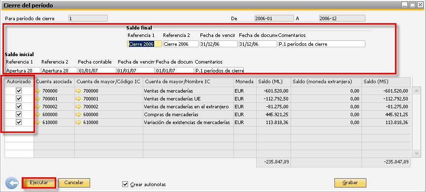 Cierre del per&iacute;odo Contable en SAP Business One paso 7