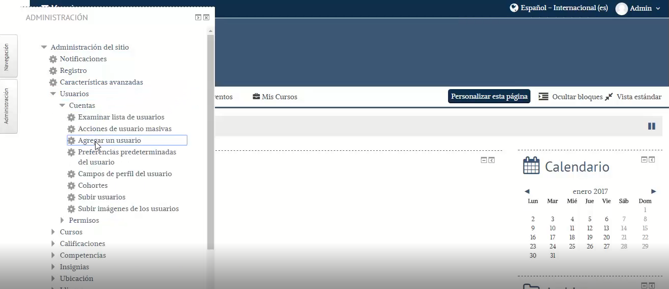 Agregar usuario en Moodle
