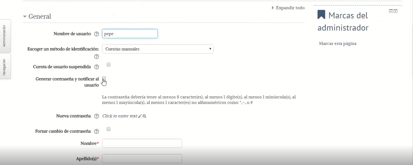 CreaciÃ³n de usuario en Moodle