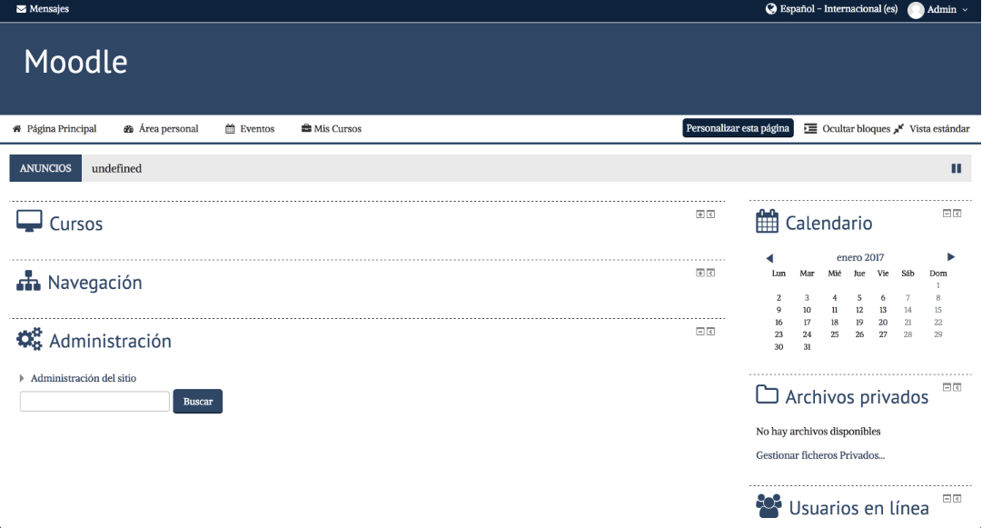 Interfaz de Moodle